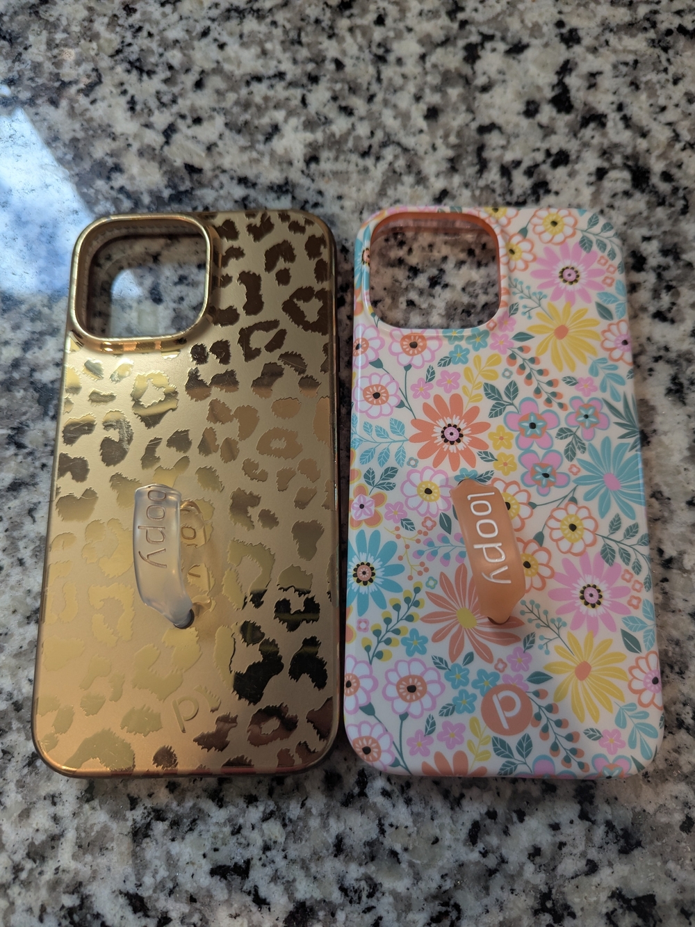 Loopy Phone Case Grip Compatible - Gold Leopard & Floral Pink
